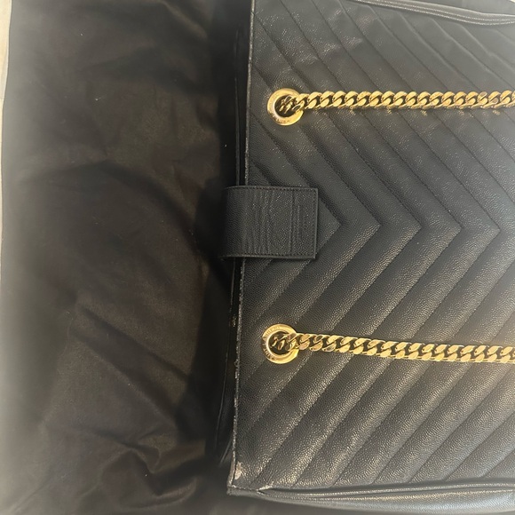 YSL Grain De Poudre Matelasse Chevron Monogram Shopping Bag Black vintage - Picture 6 of 11